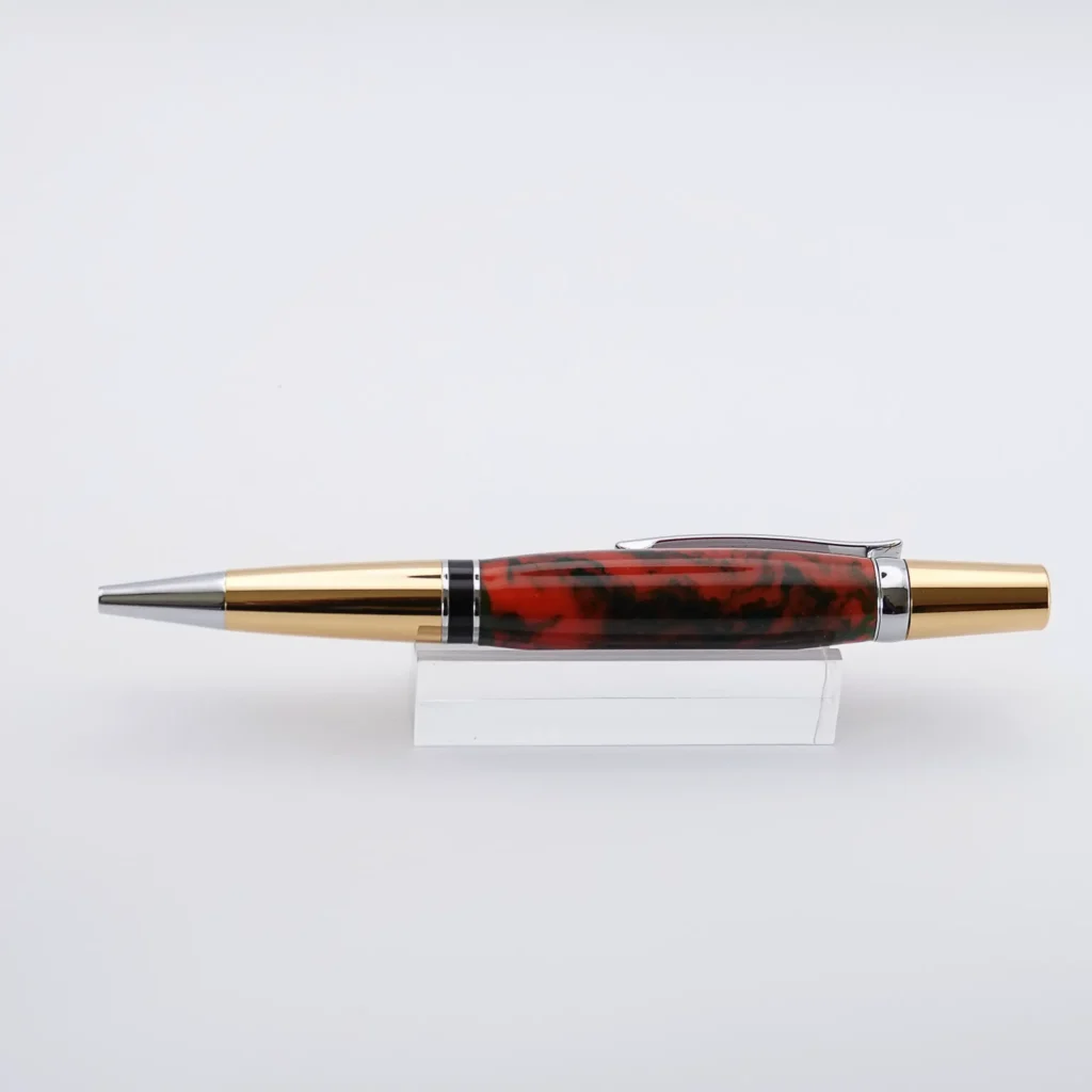 Red and Black Ballpoint Pen with Gold Plated Fittings and Black Centre Ring (1171)