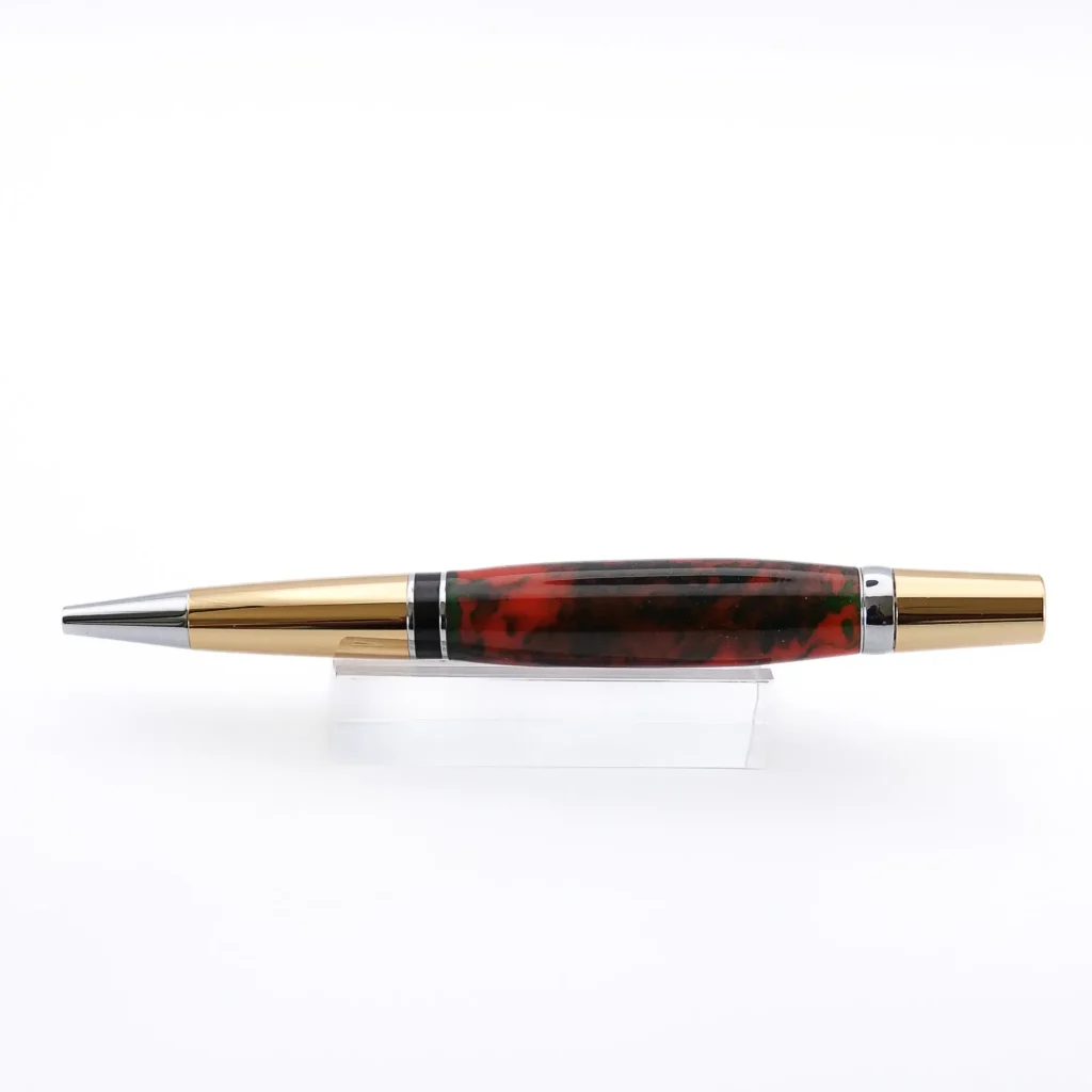 Red and Black Ballpoint Pen with Gold Plated Fittings and Black Centre Ring (1171)