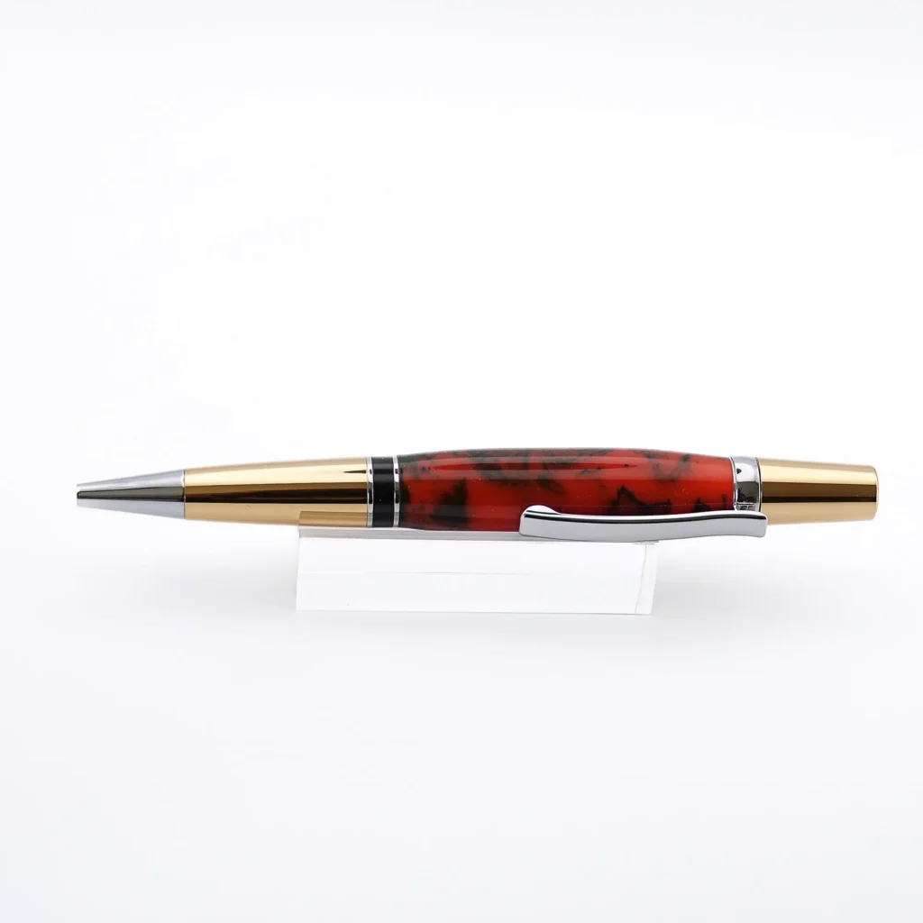 Red and Black Ballpoint Pen with Gold Plated Fittings and Black Centre Ring (1171)