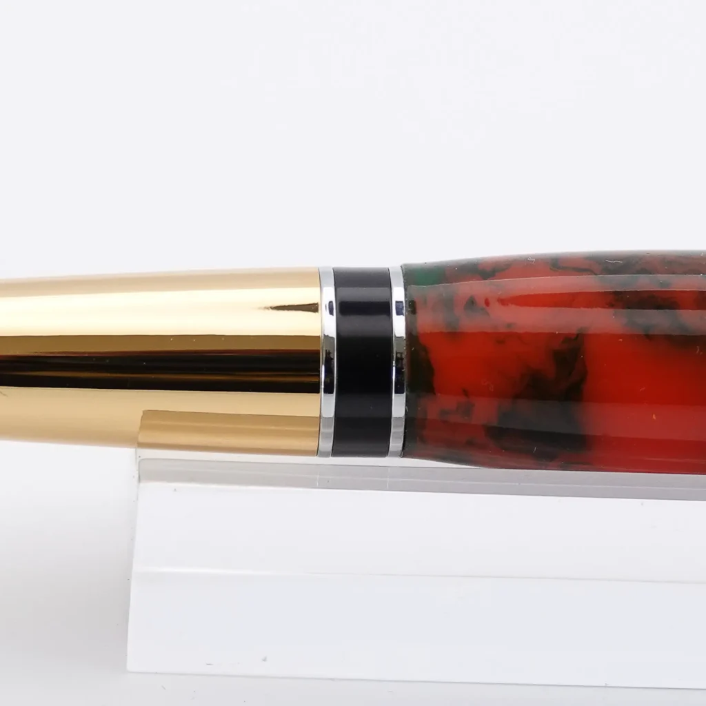 Red and Black Ballpoint Pen with Gold Plated Fittings and Black Centre Ring (1171)