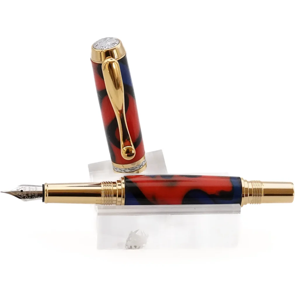Red and Blue Fountain Pen with Gold and Chrome Fittings (1185)