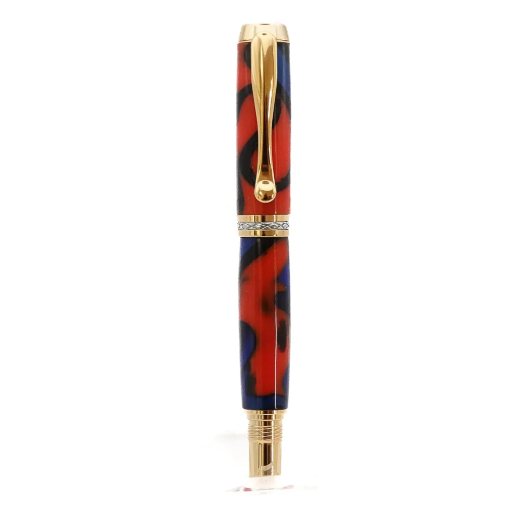 Red and Blue Fountain Pen with Gold and Chrome Fittings (1185)