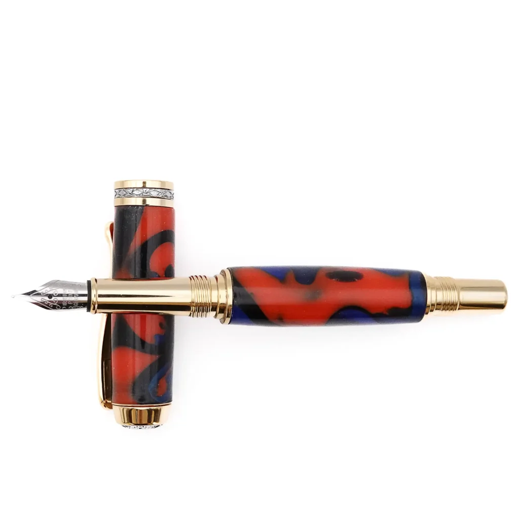 Red and Blue Fountain Pen with Gold and Chrome Fittings (1185)