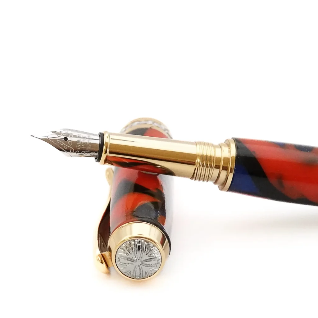 Red and Blue Fountain Pen with Gold and Chrome Fittings (1185)