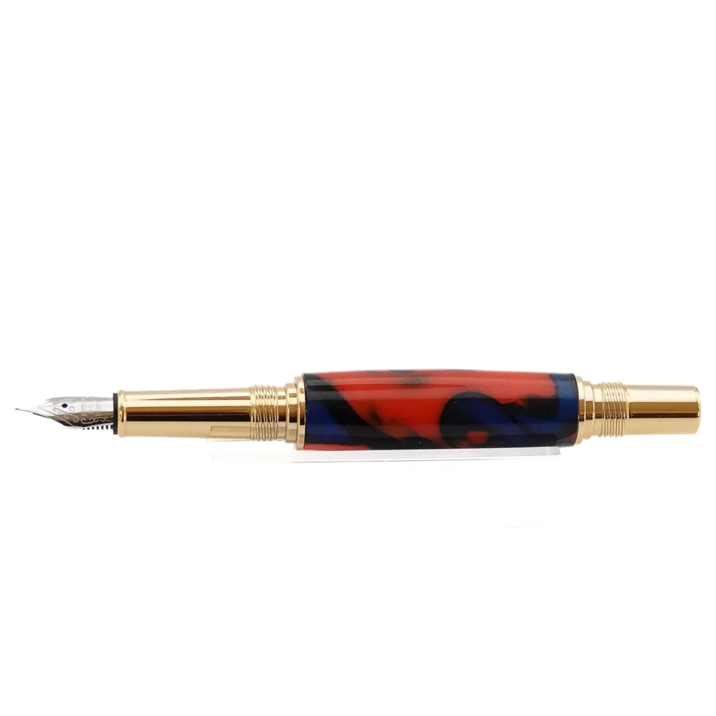 Red and Blue Fountain Pen with Gold and Chrome Fittings (1185)