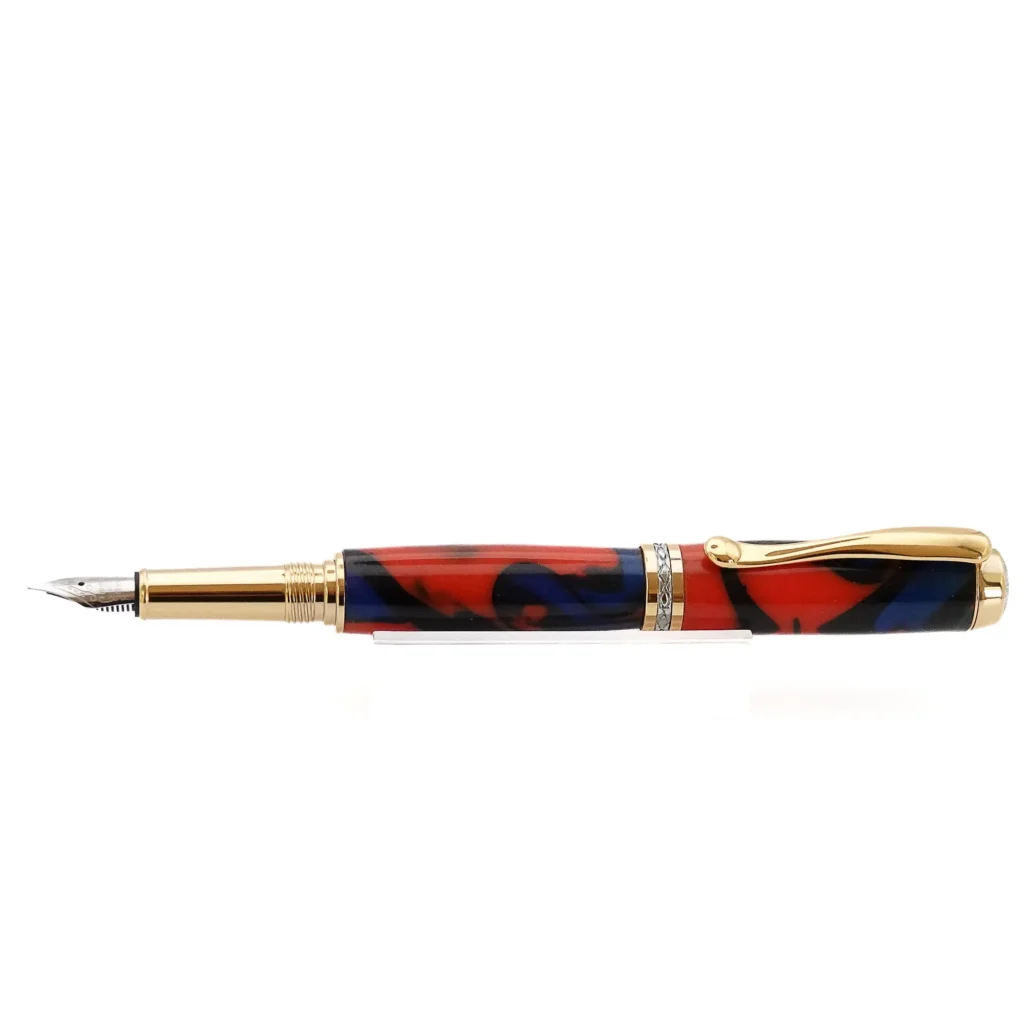 Red and Blue Fountain Pen with Gold and Chrome Fittings (1185)
