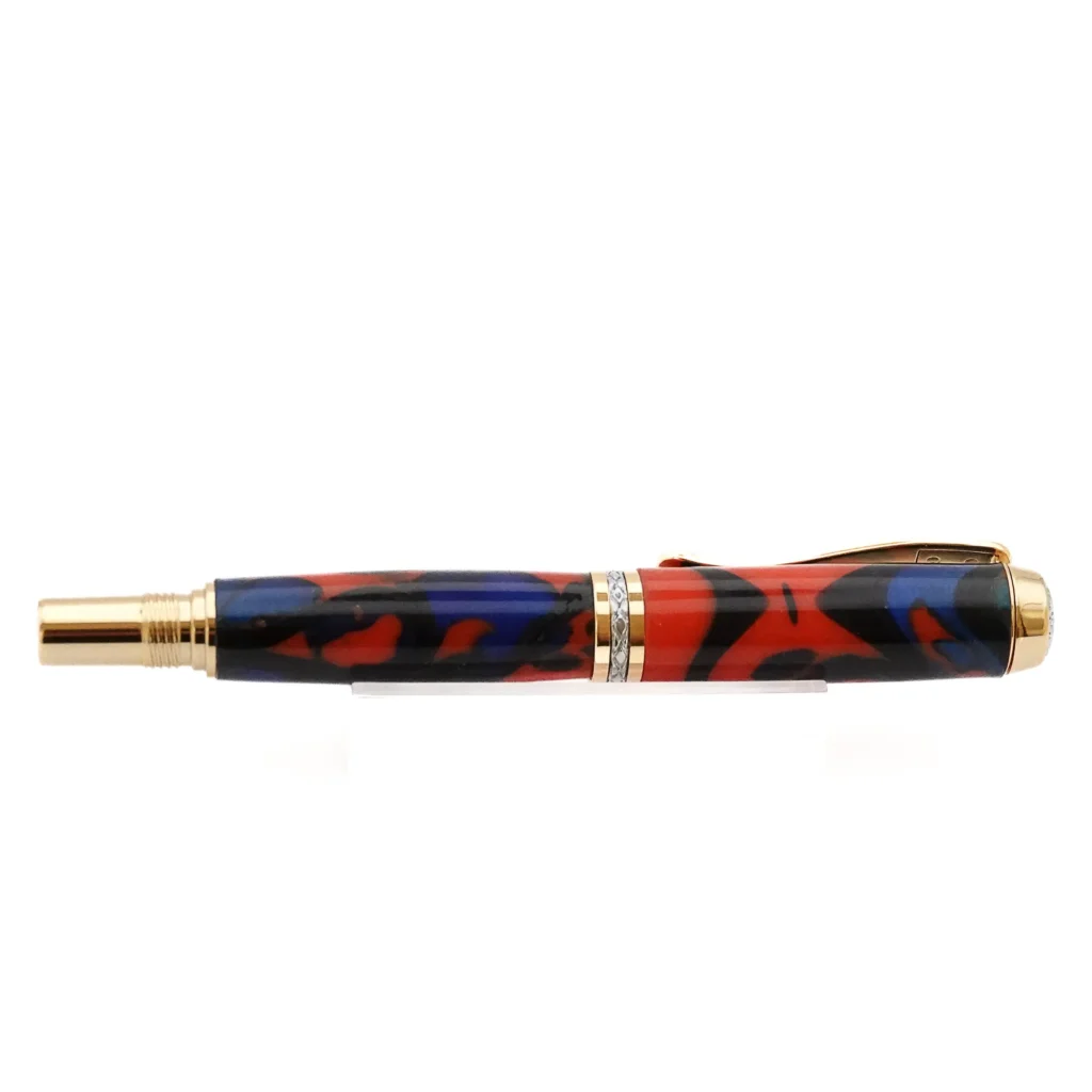 Red and Blue Fountain Pen with Gold and Chrome Fittings (1185)