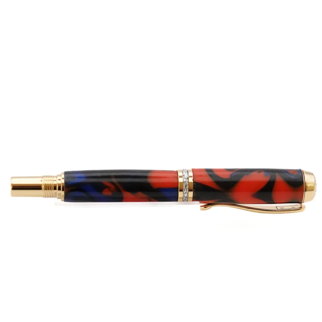 Red and Blue Fountain Pen with Gold and Chrome Fittings (1185)