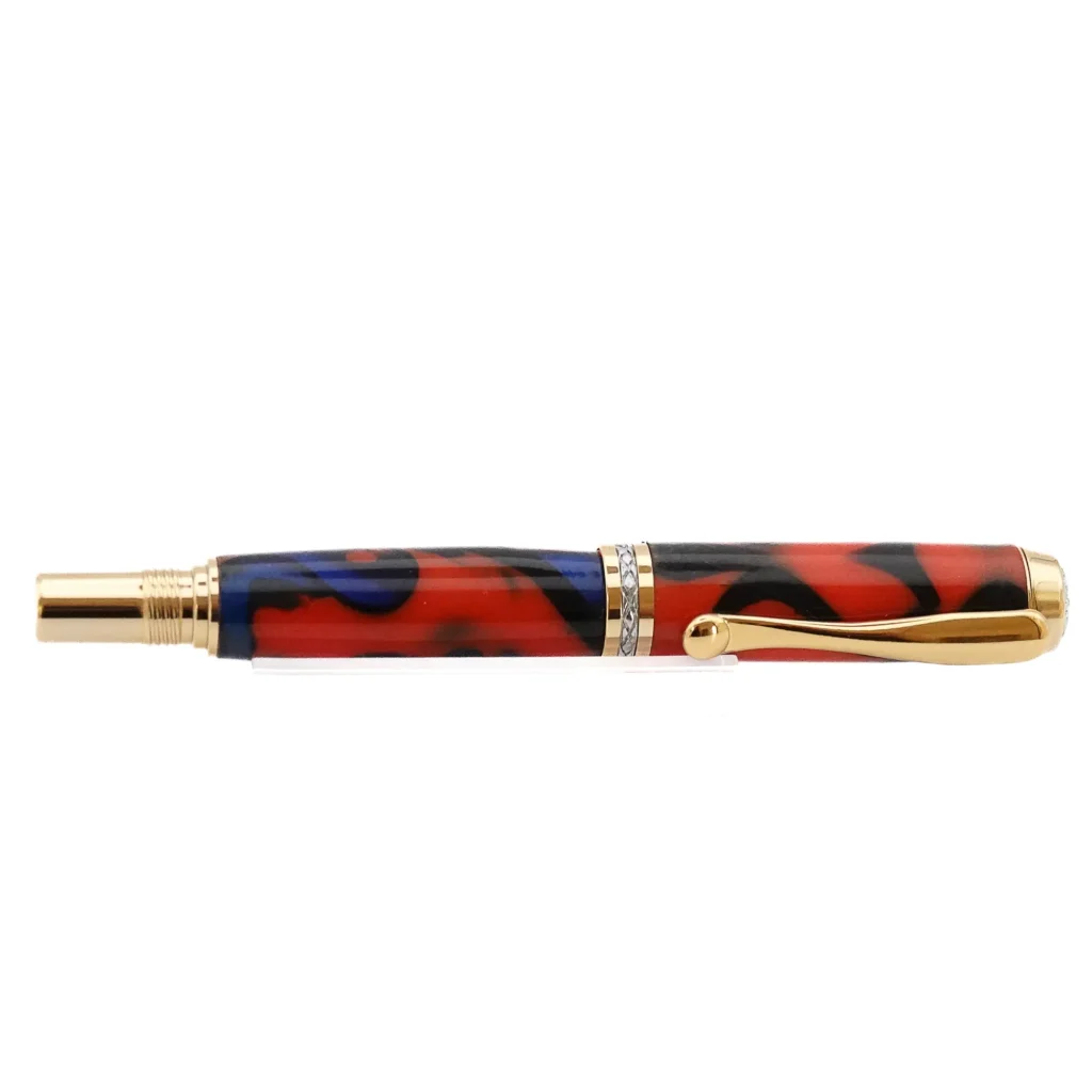 Red and Blue Fountain Pen with Gold and Chrome Fittings (1185)