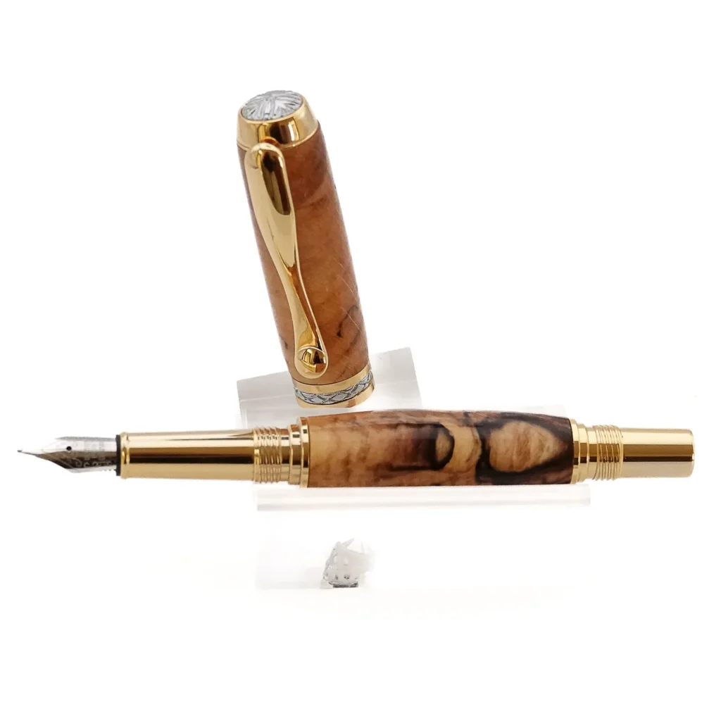 Spalted Beech Fountain Pen with Gold and Chrome Fittings (1186)