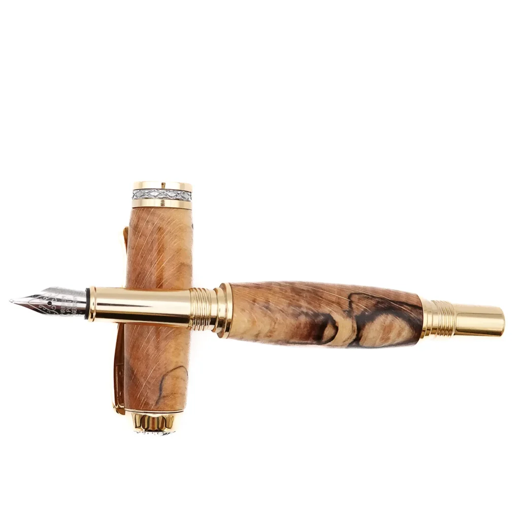 Spalted Beech Fountain Pen with Gold and Chrome Fittings (1186)