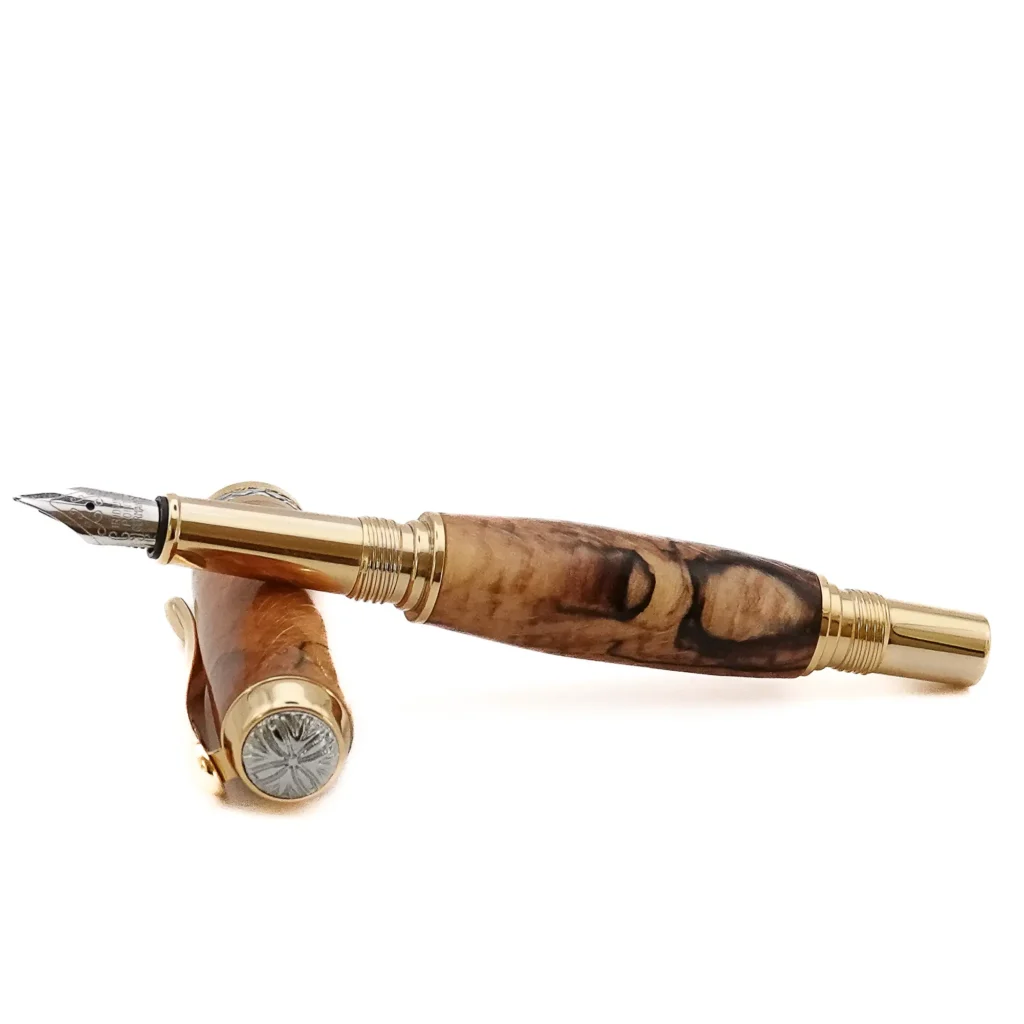 Spalted Beech Fountain Pen with Gold and Chrome Fittings (1186)