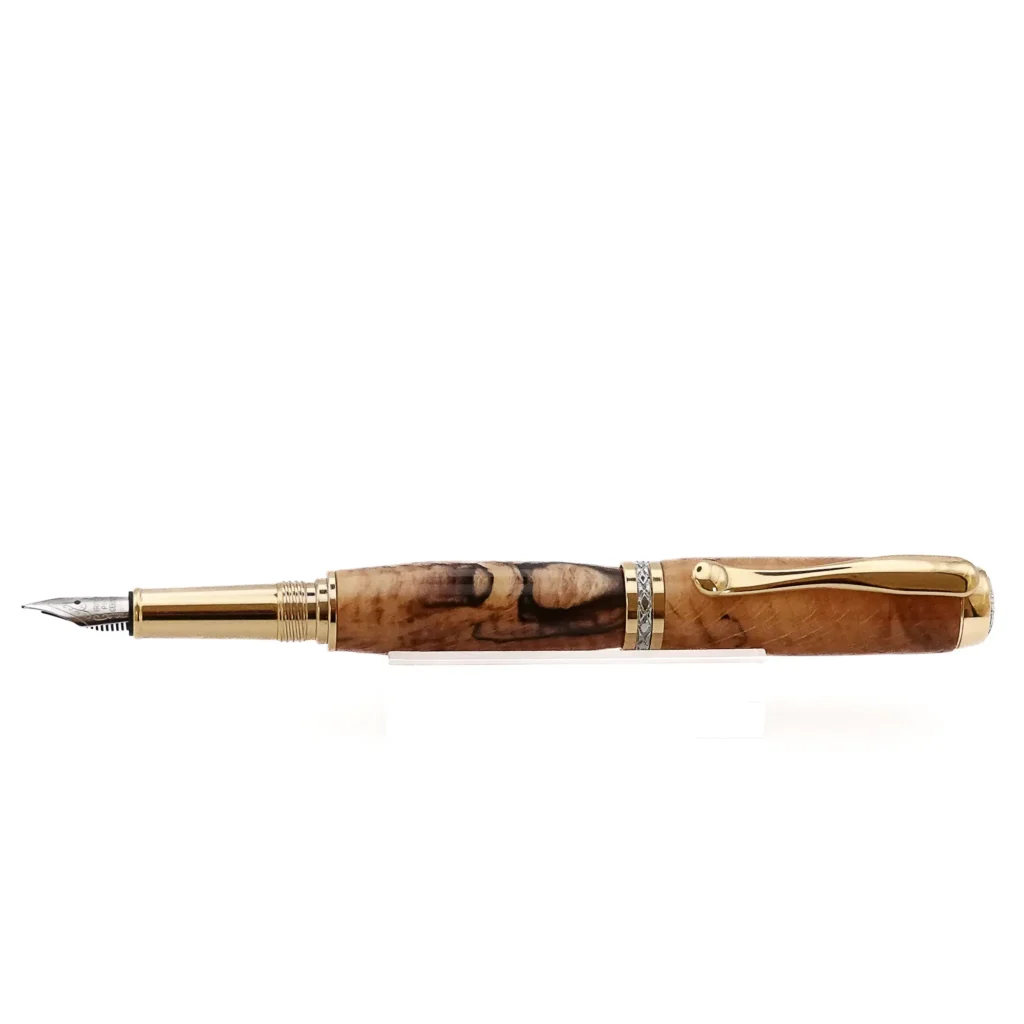 Spalted Beech Fountain Pen with Gold and Chrome Fittings (1186)
