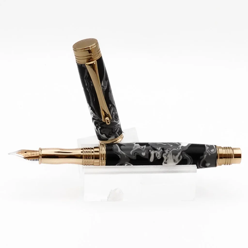 Black, Grey and White Fountain Pen with Gold Plated Fittings (1201)