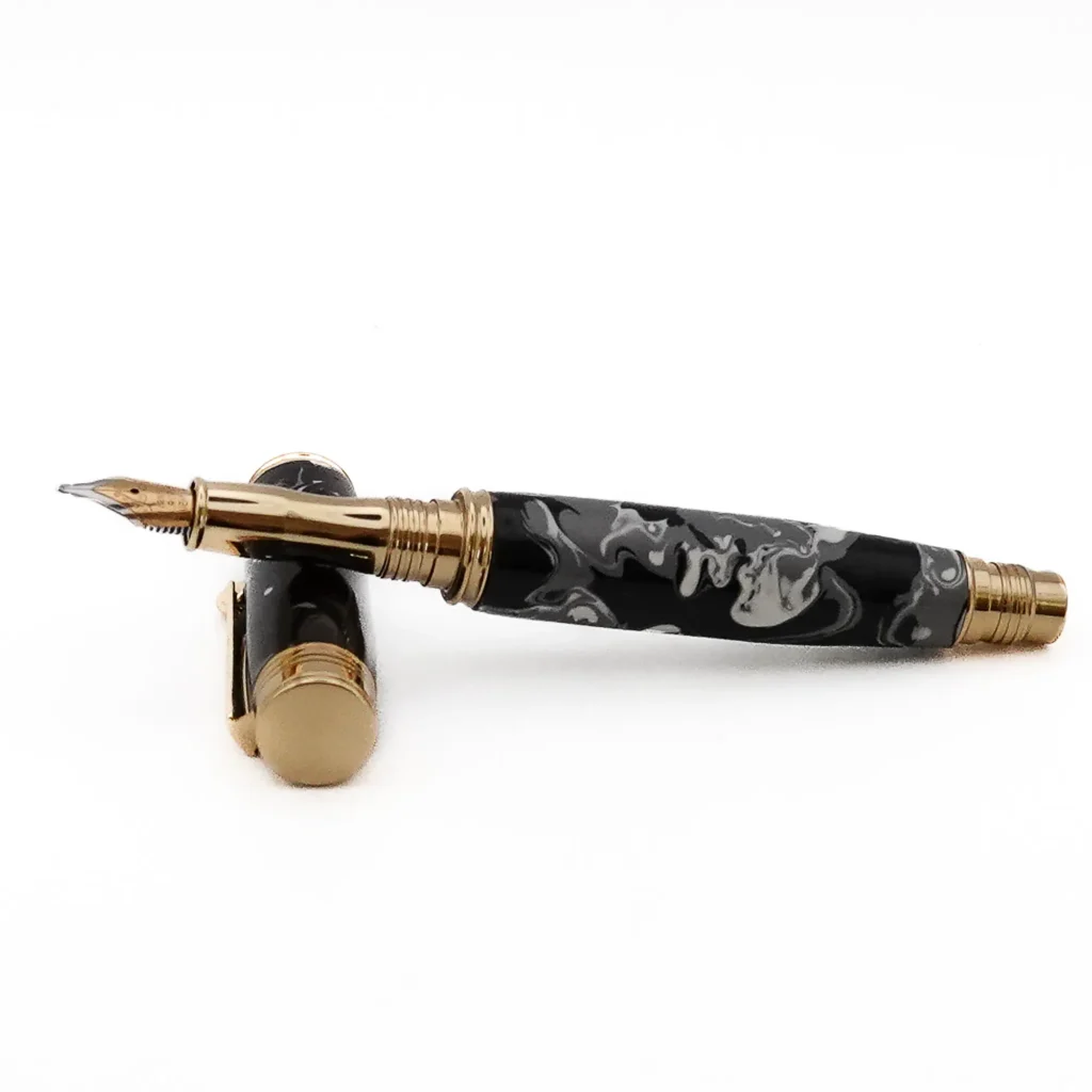 Black, Grey and White Fountain Pen with Gold Plated Fittings (1201)