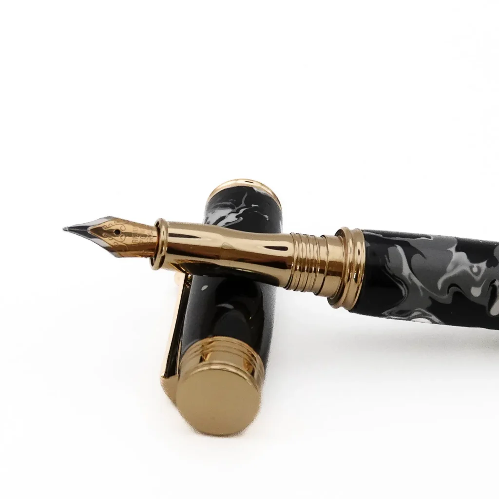 Black, Grey and White Fountain Pen with Gold Plated Fittings (1201)