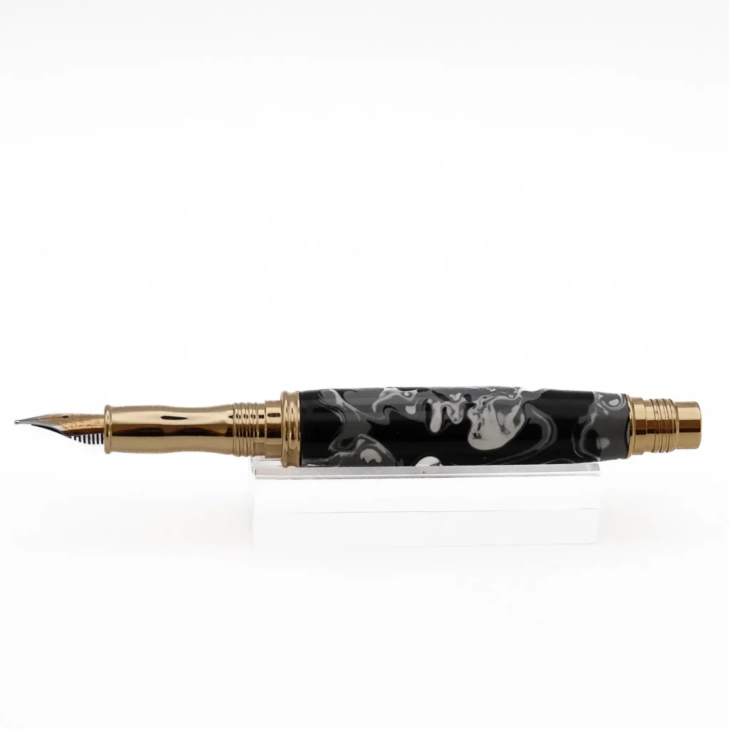 Black, Grey and White Fountain Pen with Gold Plated Fittings (1201)