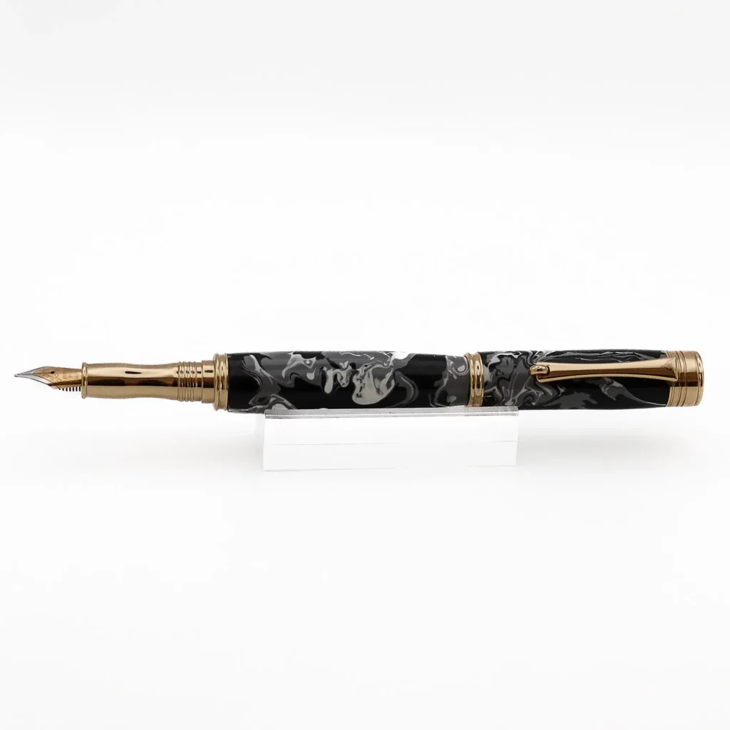 Black, Grey and White Fountain Pen with Gold Plated Fittings (1201)