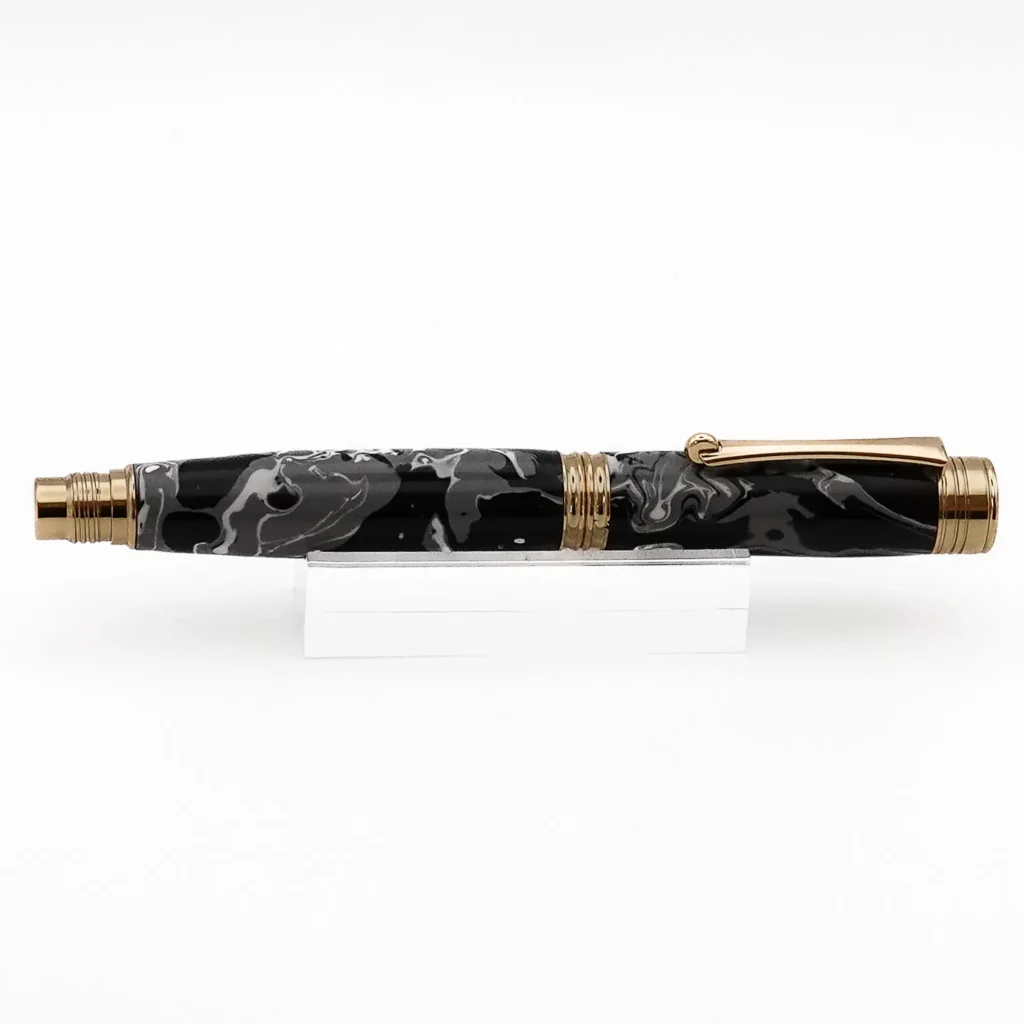 Black, Grey and White Fountain Pen with Gold Plated Fittings (1201)
