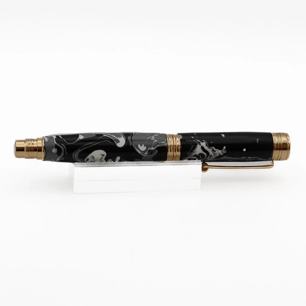 Black, Grey and White Fountain Pen with Gold Plated Fittings (1201)