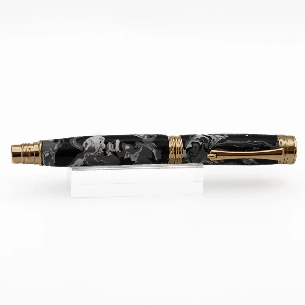Black, Grey and White Fountain Pen with Gold Plated Fittings (1201)