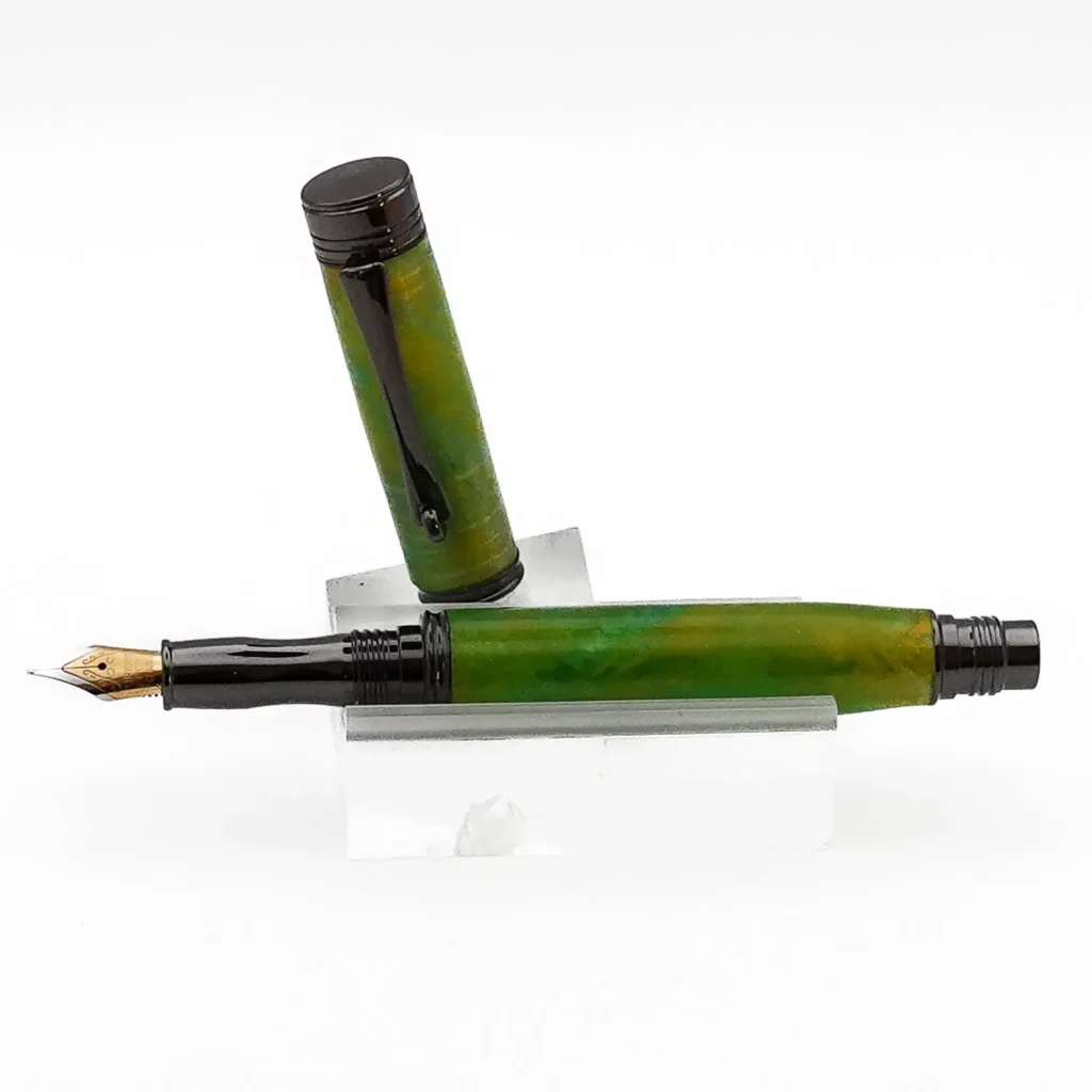 Green and Yellow Fountain Pen with Gun Metal Fittings (1203)