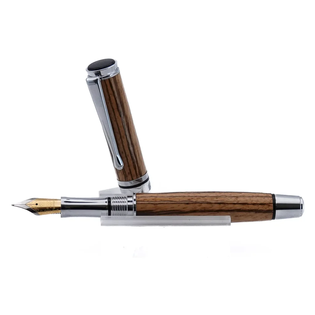 Zebrano Mid-Range Fountain Pen with Chrome and Black Fittings (1213)