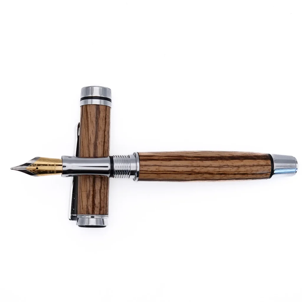 Zebrano Mid-Range Fountain Pen with Chrome and Black Fittings (1213)