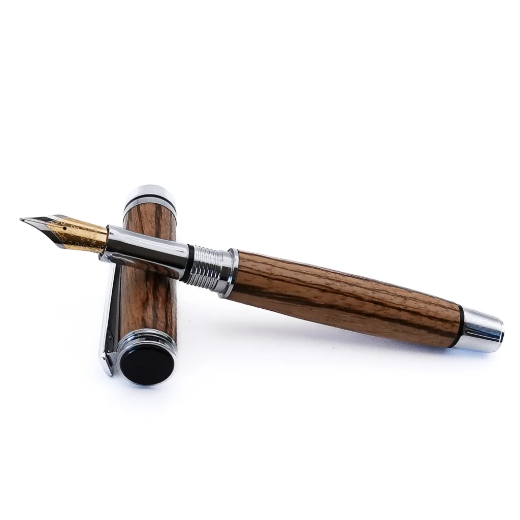 Zebrano Mid-Range Fountain Pen with Chrome and Black Fittings (1213)