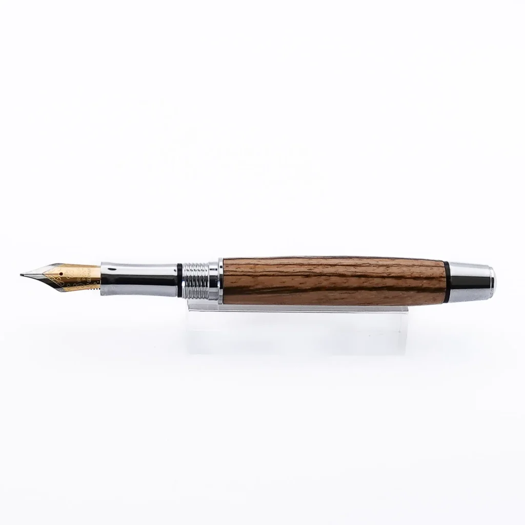 Zebrano Mid-Range Fountain Pen with Chrome and Black Fittings (1213)