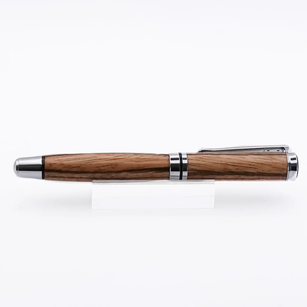 Zebrano Mid-Range Fountain Pen with Chrome and Black Fittings (1213)