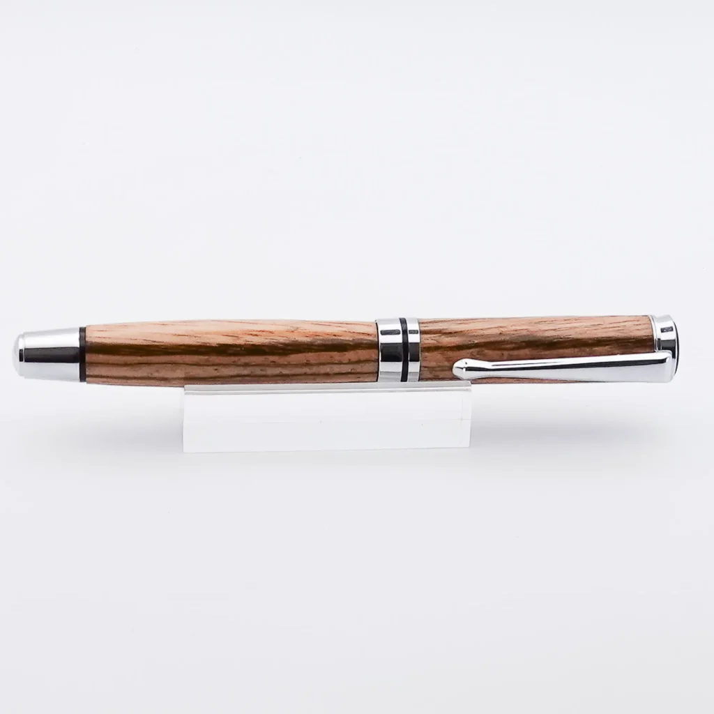 Zebrano Mid-Range Fountain Pen with Chrome and Black Fittings (1213)