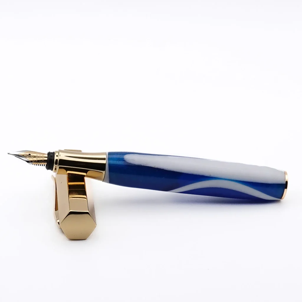 Blue and White Fountain Pen with Gold Plated Fittings (1216)