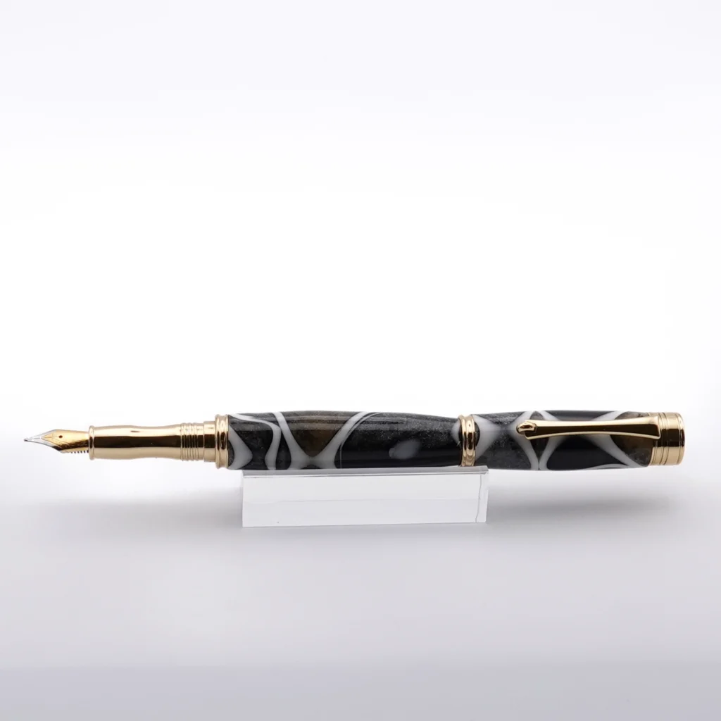 1221 Black, Gold and Silver Fountain Pen with Gold Plated Fittings