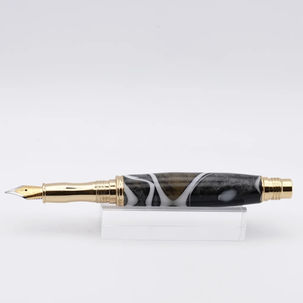 1221 Black, Gold and Silver Fountain Pen with Gold Plated Fittings