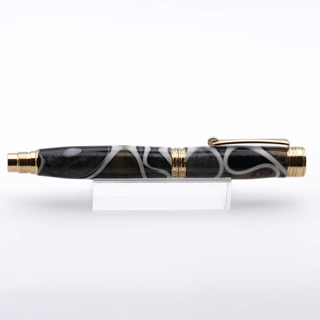 1221 Black, Gold and Silver Fountain Pen with Gold Plated Fittings