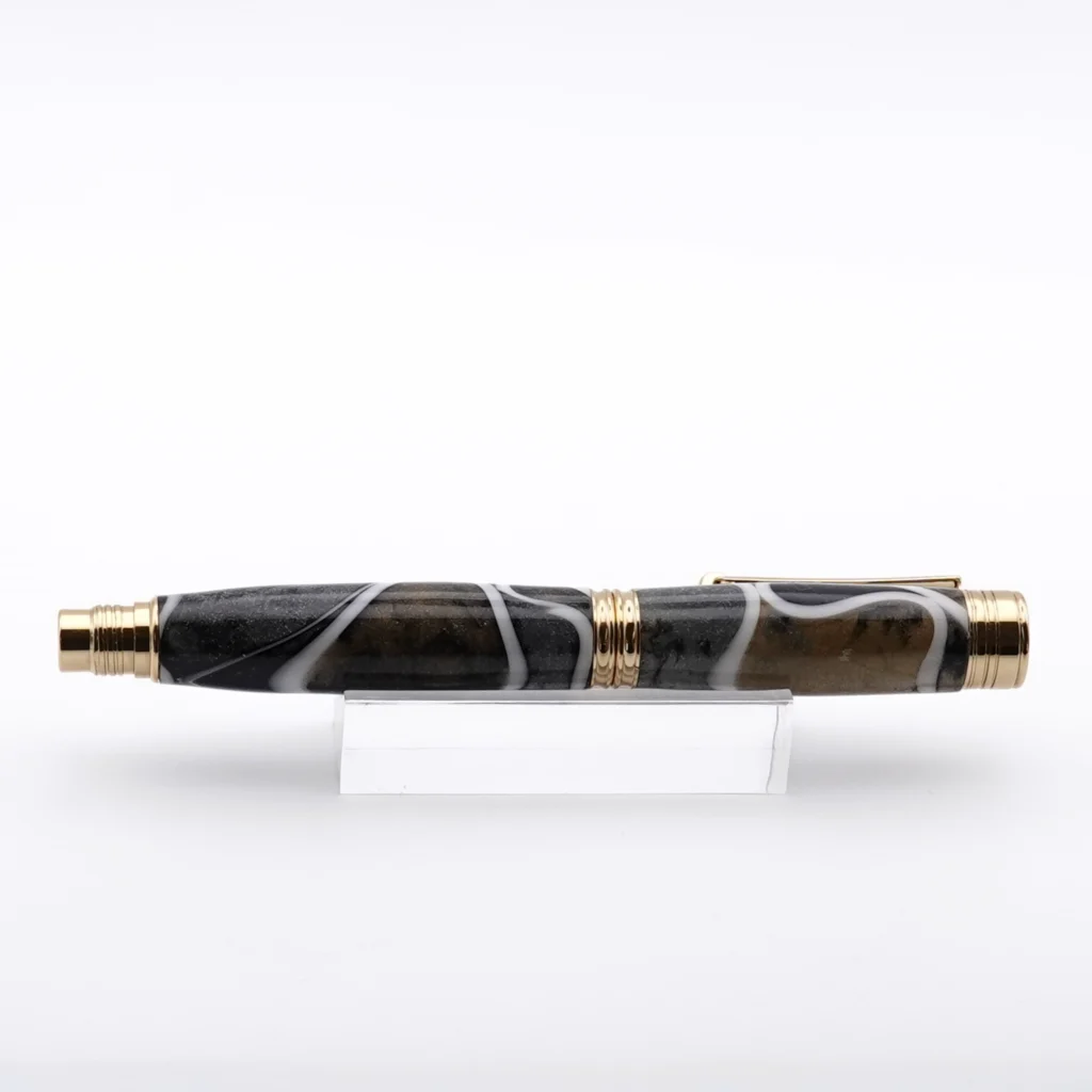 1221 Black, Gold and Silver Fountain Pen with Gold Plated Fittings