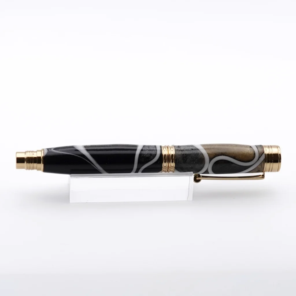 1221 Black, Gold and Silver Fountain Pen with Gold Plated Fittings