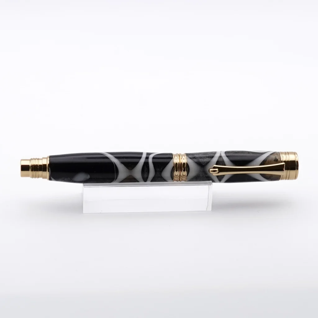 1221 Black, Gold and Silver Fountain Pen with Gold Plated Fittings