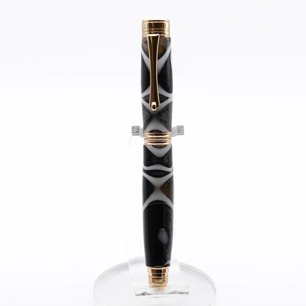 1221 Black, Gold and Silver Fountain Pen with Gold Plated Fittings