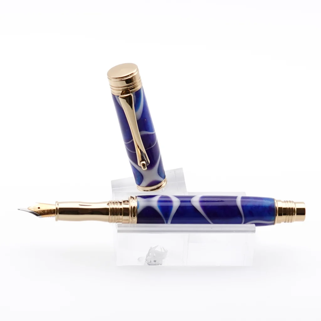 1222 Blue, Purple and White Fountain Pen with Gold Plated Fittings