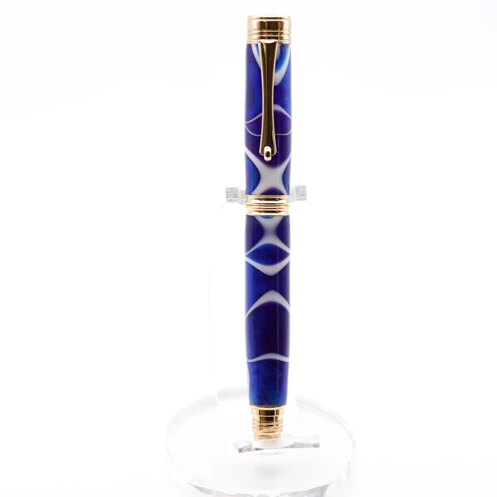 1222 Blue, Purple and White Fountain Pen with Gold Plated Fittings
