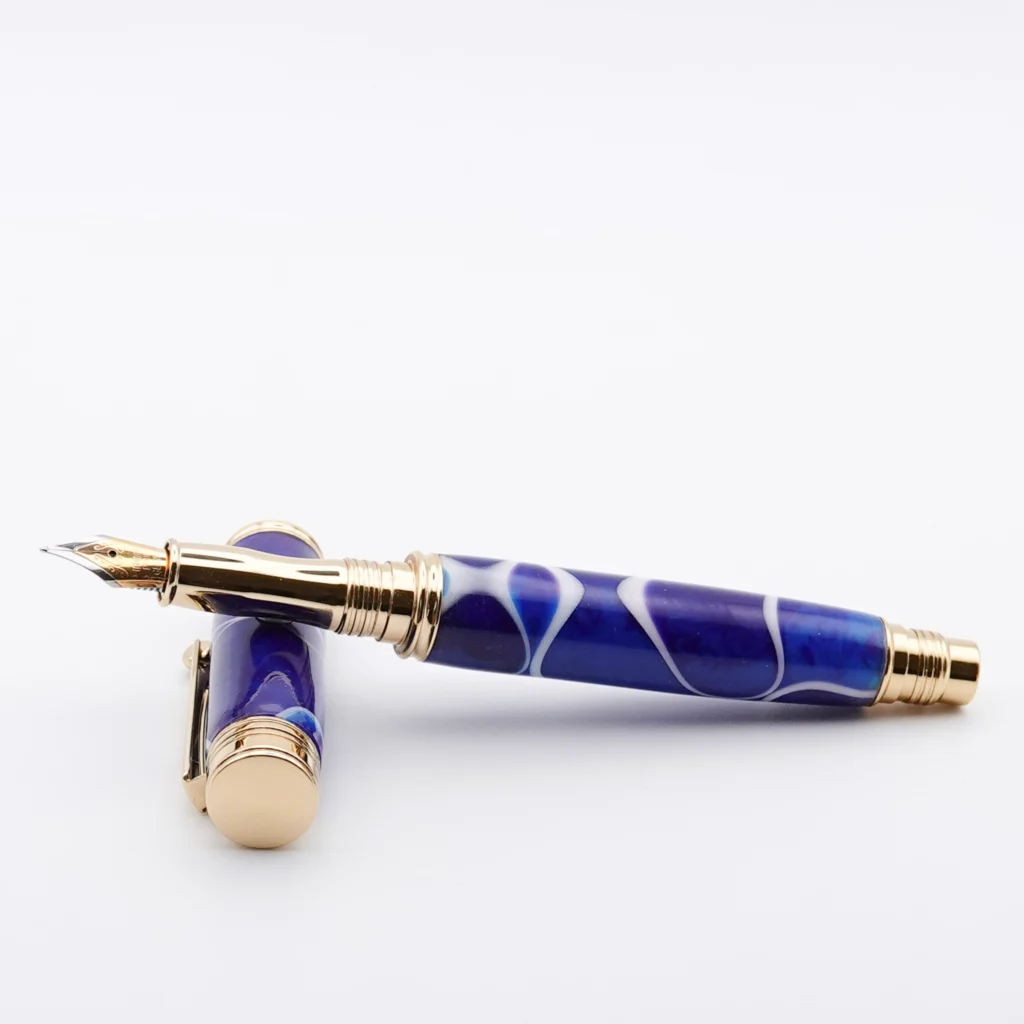 1222 Blue, Purple and White Fountain Pen with Gold Plated Fittings