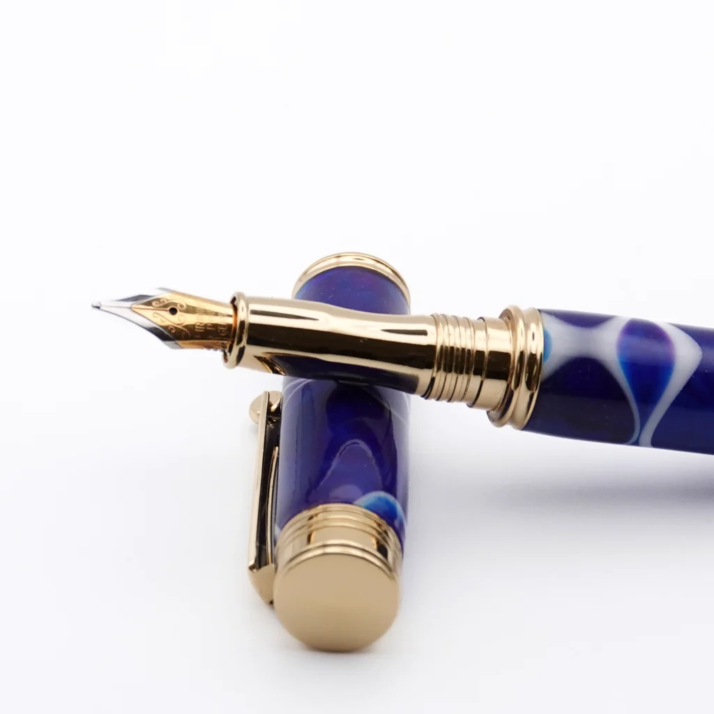 1222 Blue, Purple and White Fountain Pen with Gold Plated Fittings