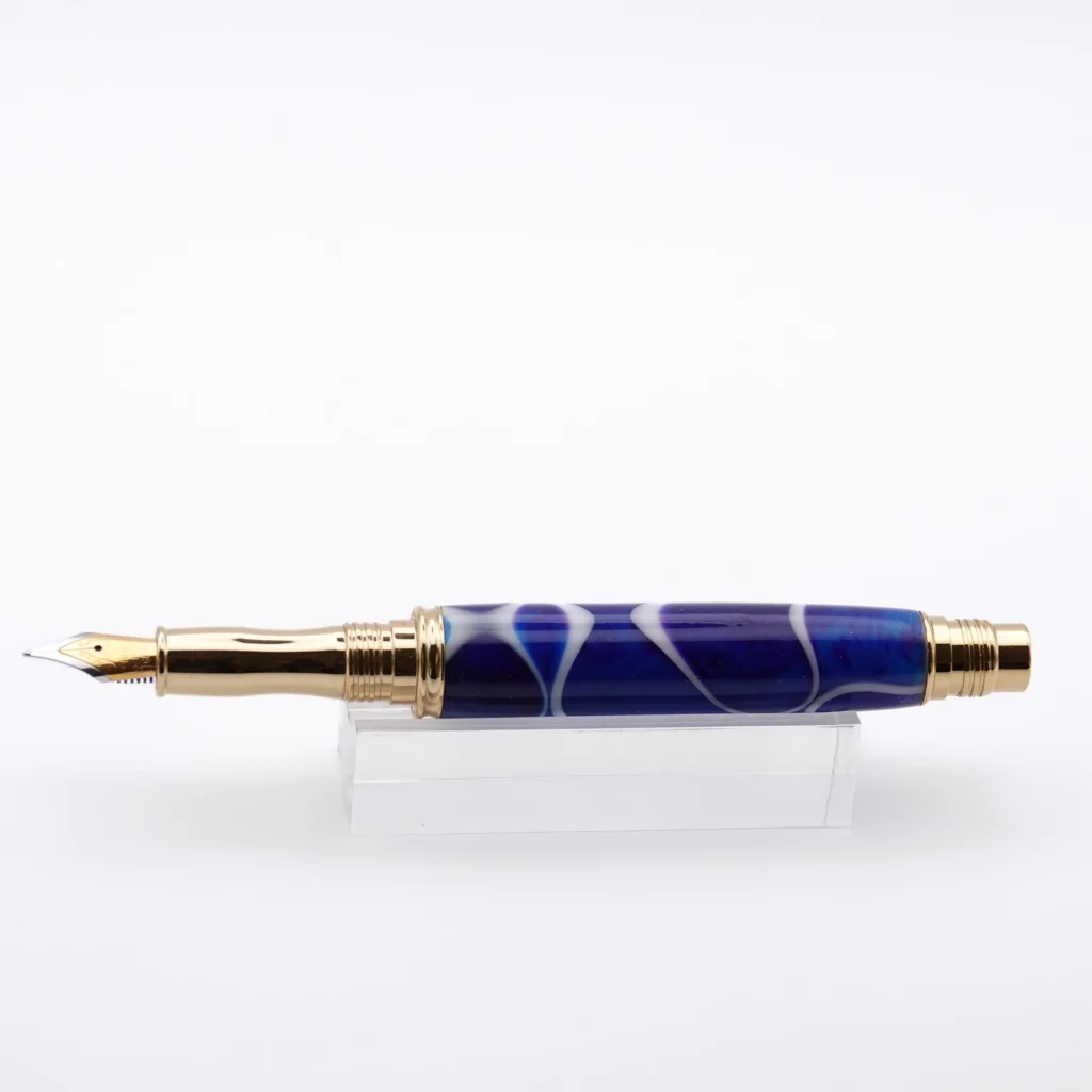 1222 Blue, Purple and White Fountain Pen with Gold Plated Fittings