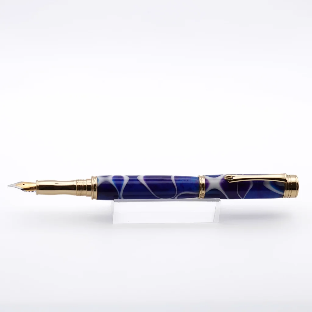 1222 Blue, Purple and White Fountain Pen with Gold Plated Fittings