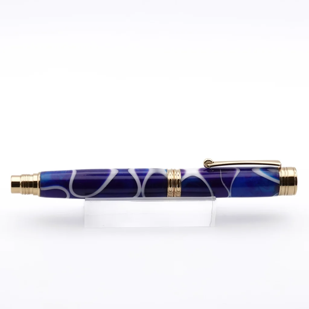 1222 Blue, Purple and White Fountain Pen with Gold Plated Fittings