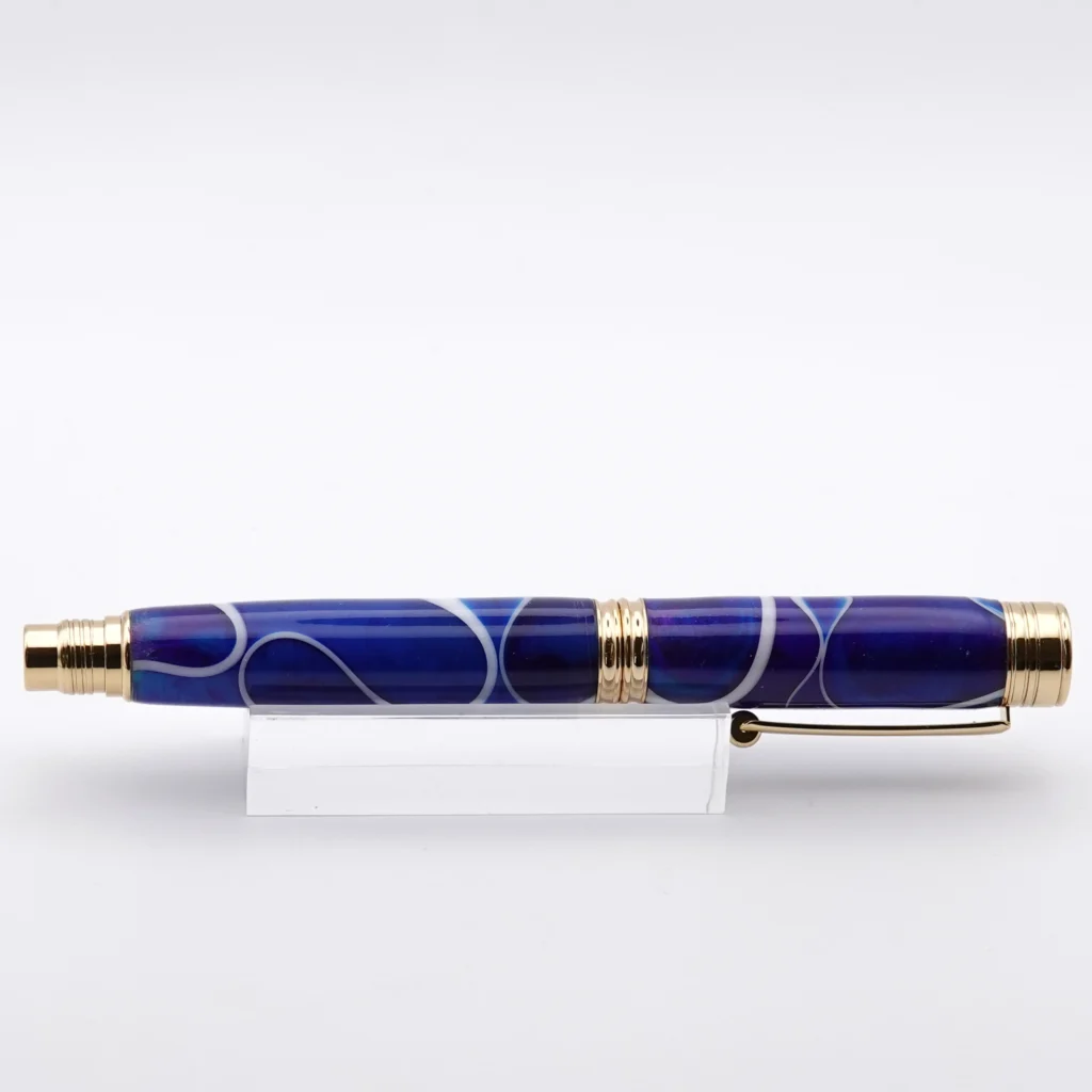 1222 Blue, Purple and White Fountain Pen with Gold Plated Fittings