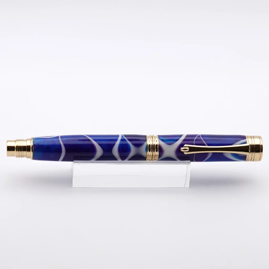 1222 Blue, Purple and White Fountain Pen with Gold Plated Fittings