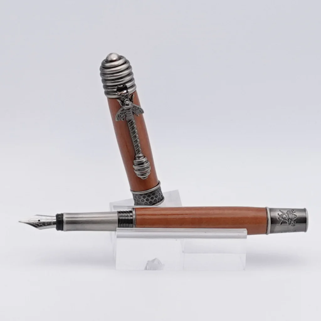 Pear Wood Honeybee Fountain Pen with Gun Metal Plated Fittings (1228)
